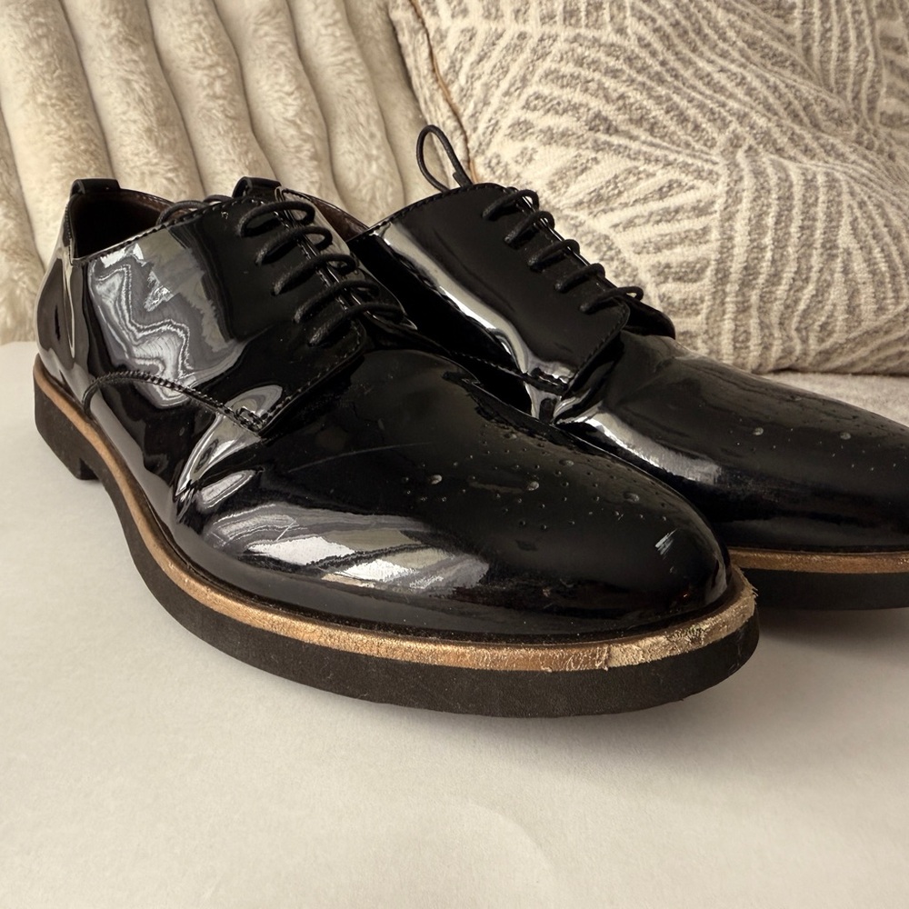 AGL Attilio Giusti Leombruni Black Patent Leather Oxford Loafers Size 39.5 ITAY